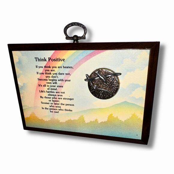 Vintage 1979 Paula “Think Positive” Plaque – Rainbow Quote Wall Art - Picture 2 of 6